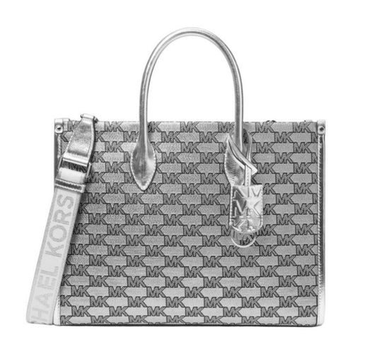 Michael Kors Mirella Logo MD Tote Crossbody Silver