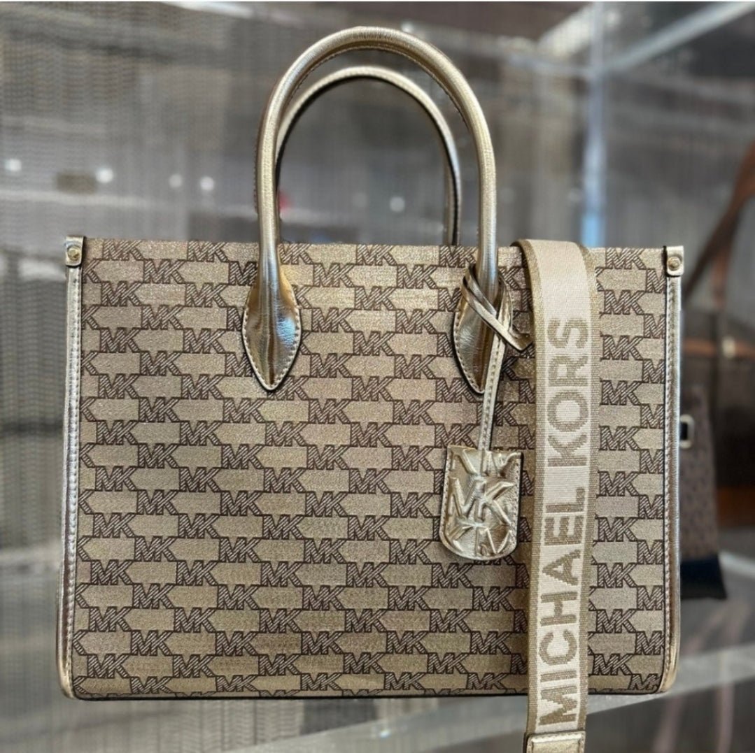Michael Kors Mirella Logo MD Tote Crossbody Gold