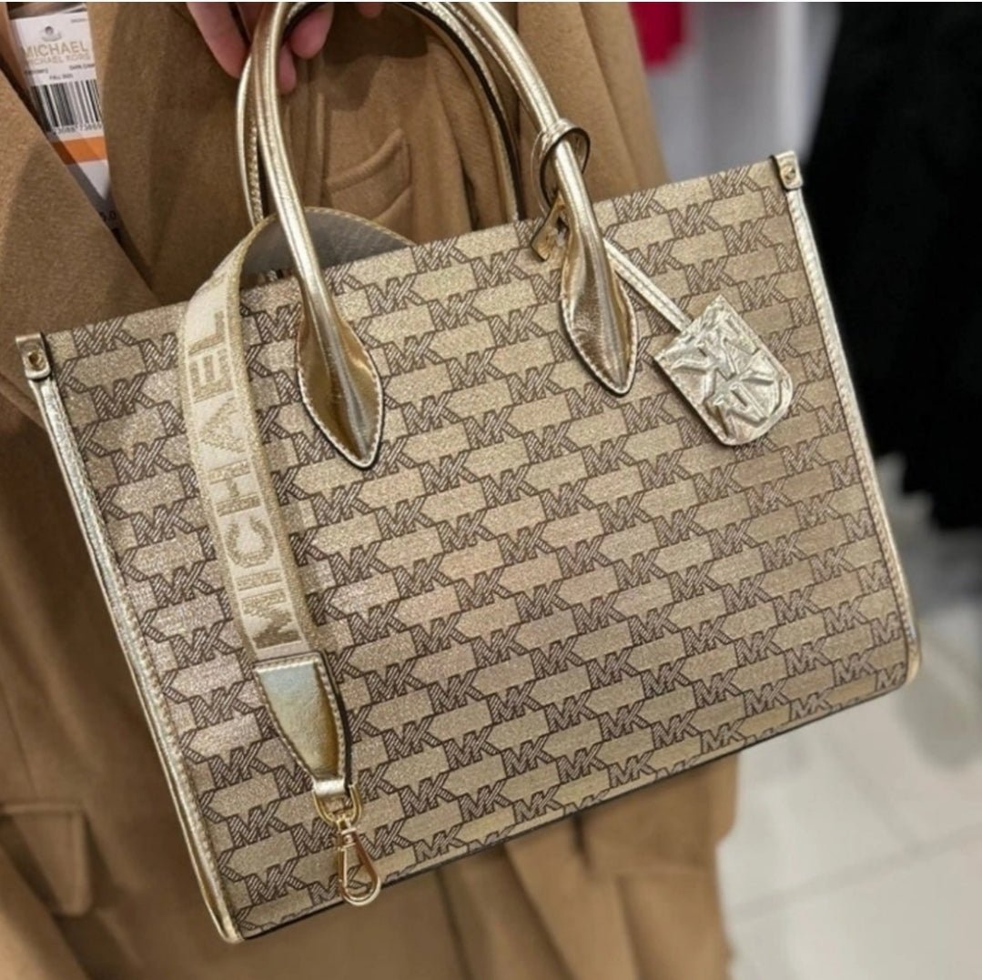 Michael Kors Mirella Logo MD Tote Crossbody Gold