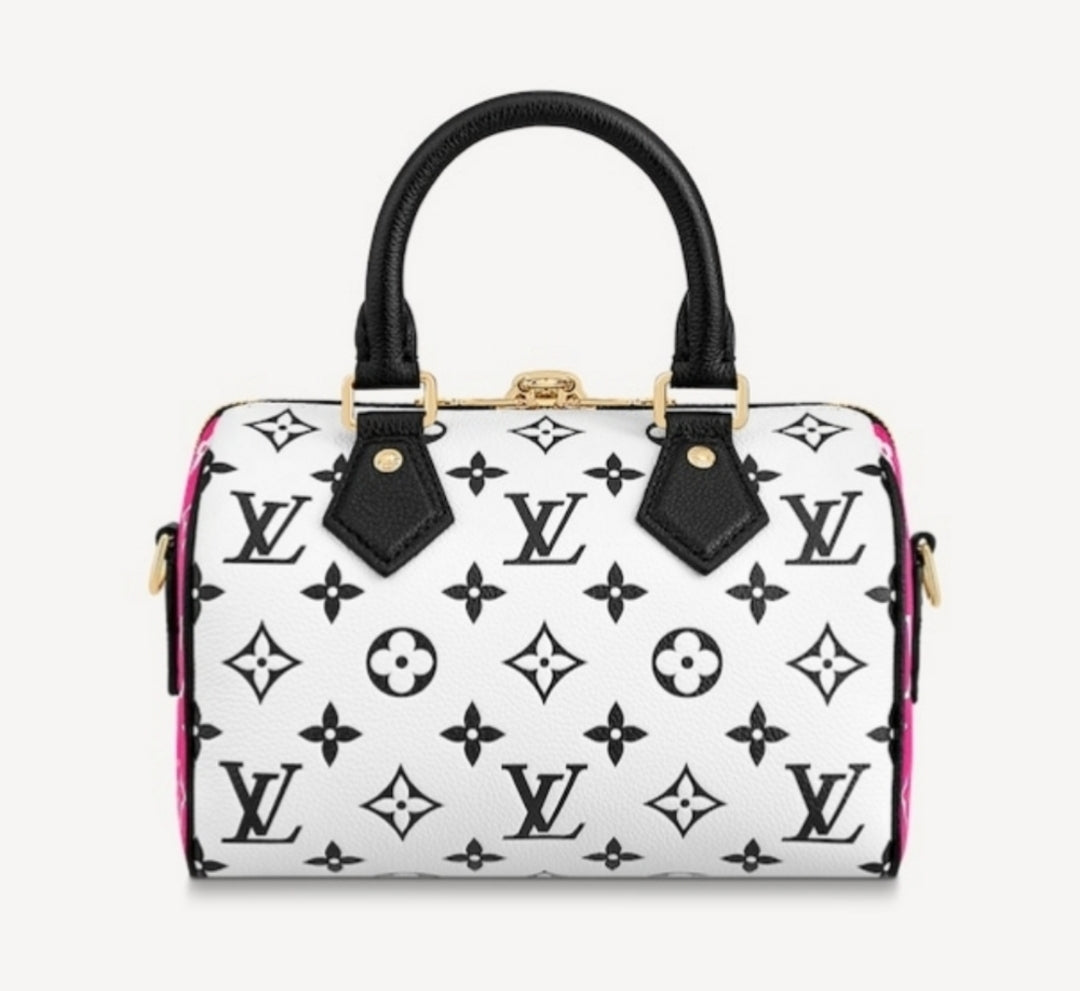 Louis Vuitton White Monogram Canvas Game on Speedy Bandoulière 30 Gold Hardware (Very Good), white/patterned Womens Handbag