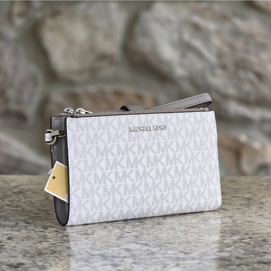 Michael Kors Jet Set Logo White Double Zip Wristlet