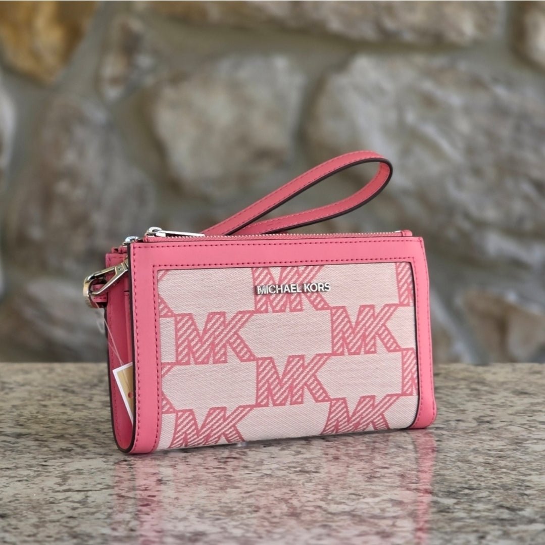 Michael Kors Jet Set Logo Large  Double Zip Pink Wristlet