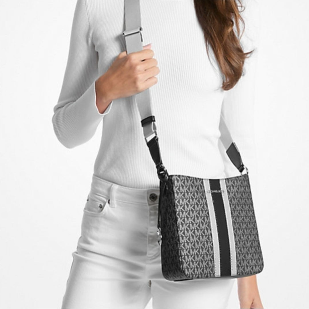 Michael Kors Jet Set Logo Center Stripe Small Black Crossbody