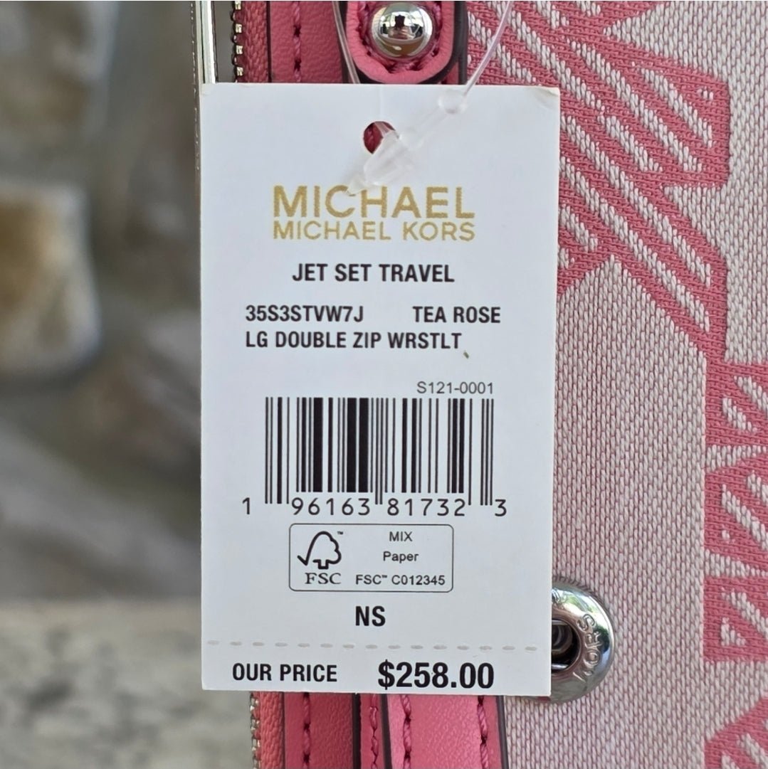 Michael Kors Jet Set Logo Large  Double Zip Pink Wristlet