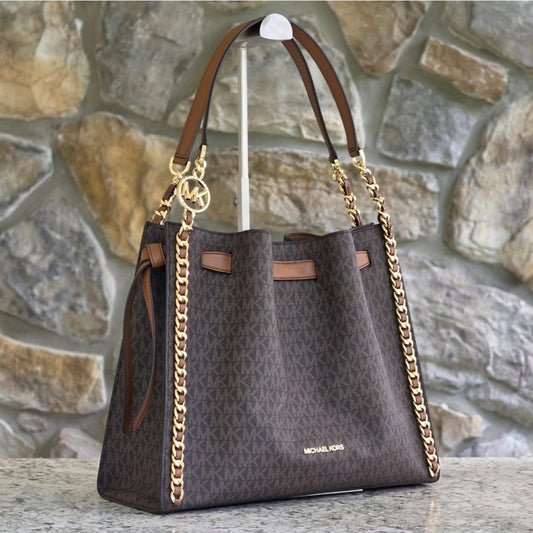 Michael Kors Mina Logo LG Shoulder Bag Brown