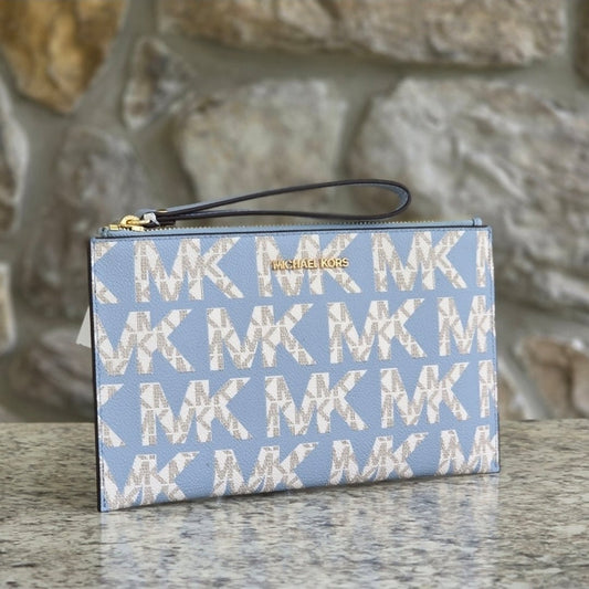Michael Kors Jet Set Logo LG Zip Clutch Wristlet Blue