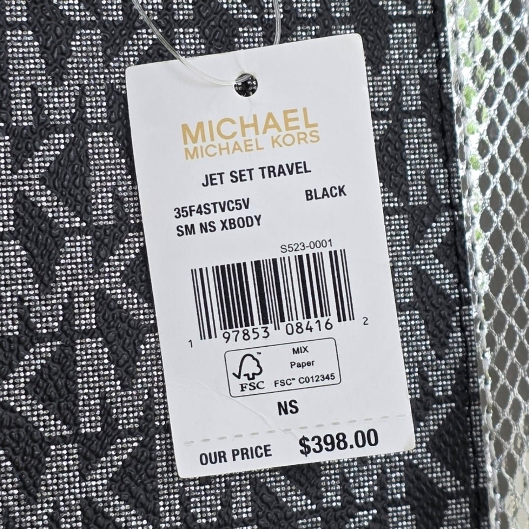 Michael Kors Jet Set Logo Center Stripe Small Black Crossbody