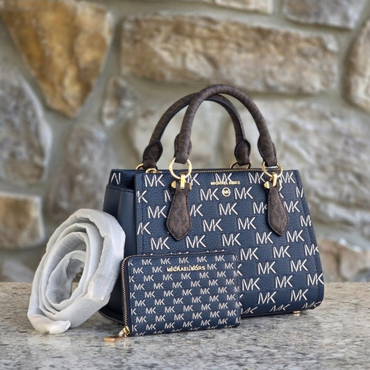 Michael Kors Marilyn Logo Small Blue Crossbody SET