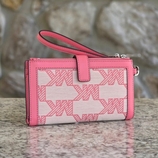 Michael Kors Jet Set Logo Large  Double Zip Pink Wristlet