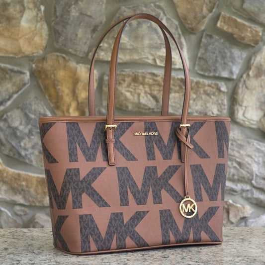 Michael Kors Jet Set Large Top Zip Brown Tote
