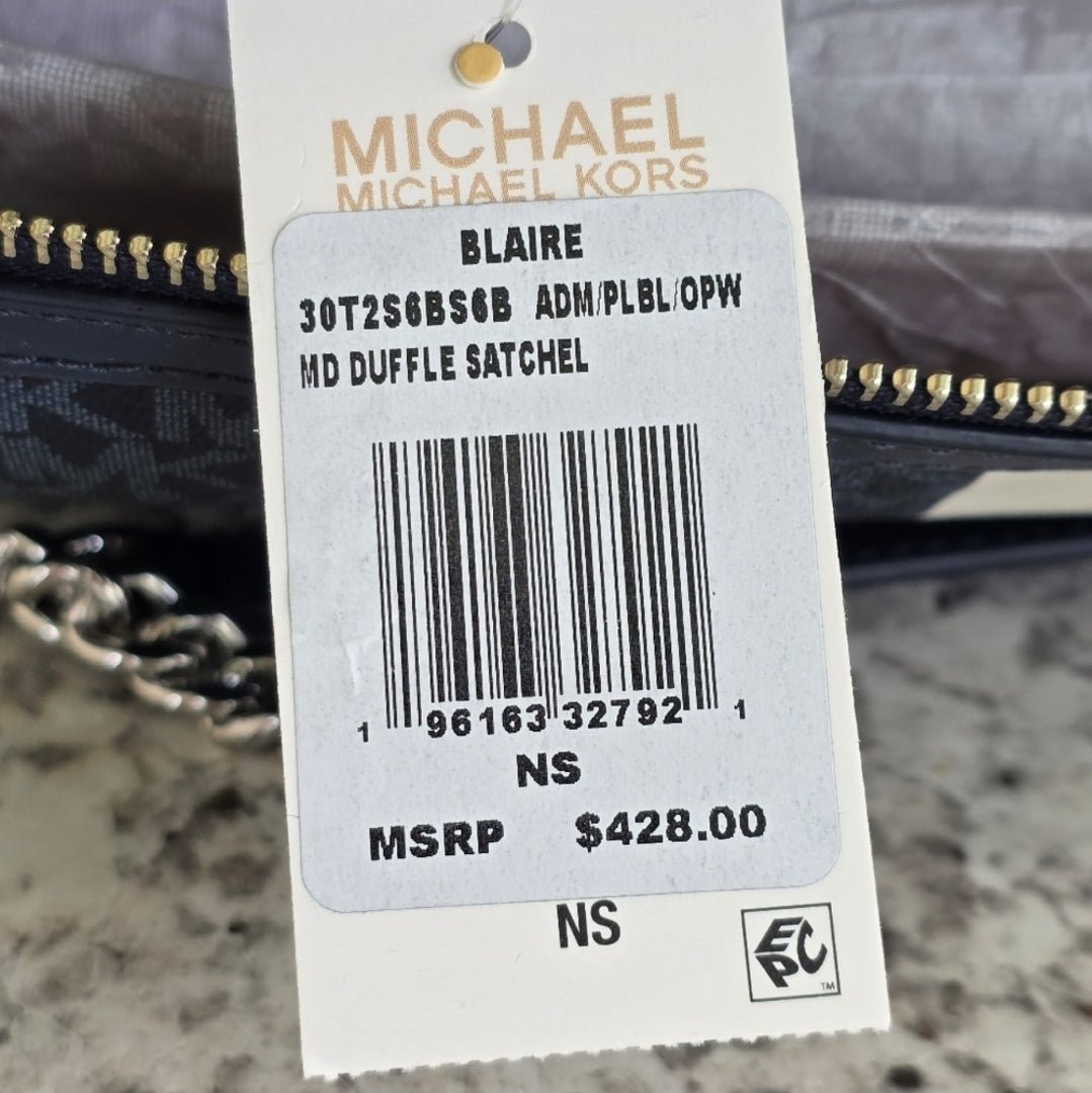 Michael Kors Blaire Duffle Logo Medium Blue Satchel Crossbody