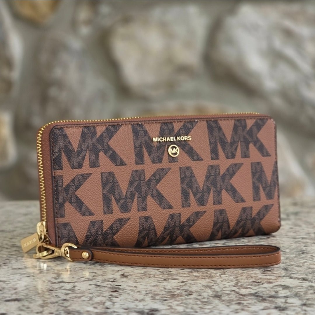 Michael Kors Jet Set Logo Brown Continental Wristlet Wallet