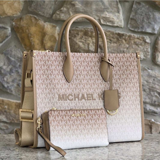 Michael Kors Mirella Ombré Logo Medium Tote SET Camel