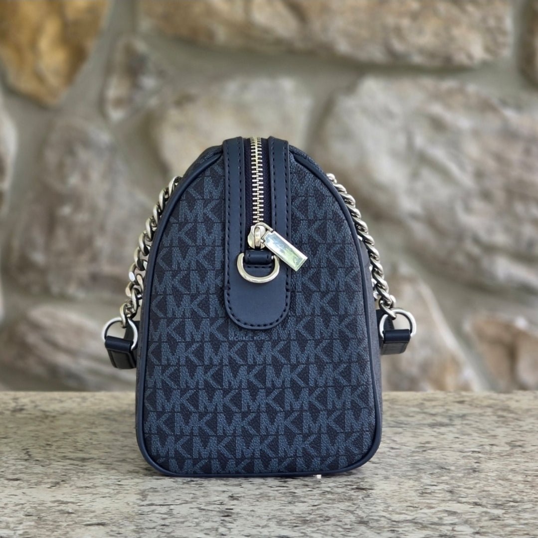 Michael Kors Blaire Duffle Logo Medium Blue Satchel Crossbody