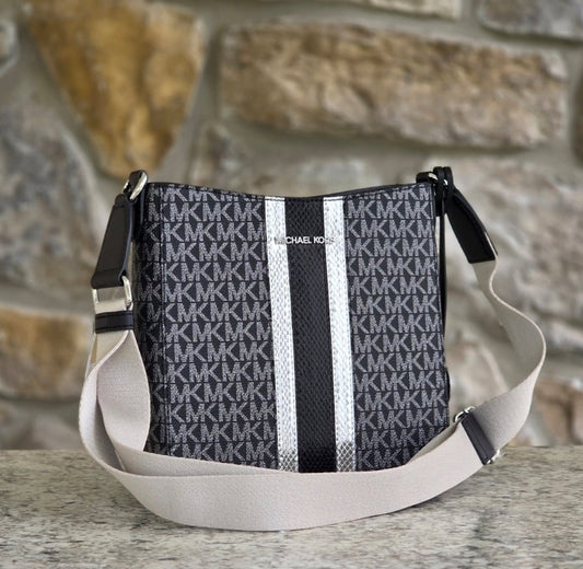 Michael Kors Jet Set Logo Center Stripe Small Black Crossbody