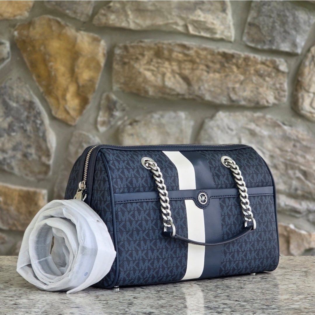 Michael Kors Blaire Duffle Logo Medium Blue Satchel Crossbody