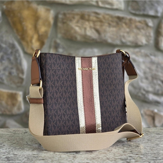 Michael Kors Jet Set Logo Center Stripe Small Brown Crossbody