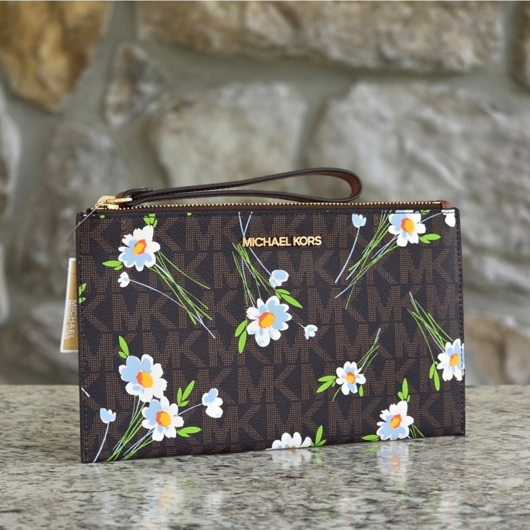 Michael Kors Jet Set LG Floral Logo Wristlet Brown