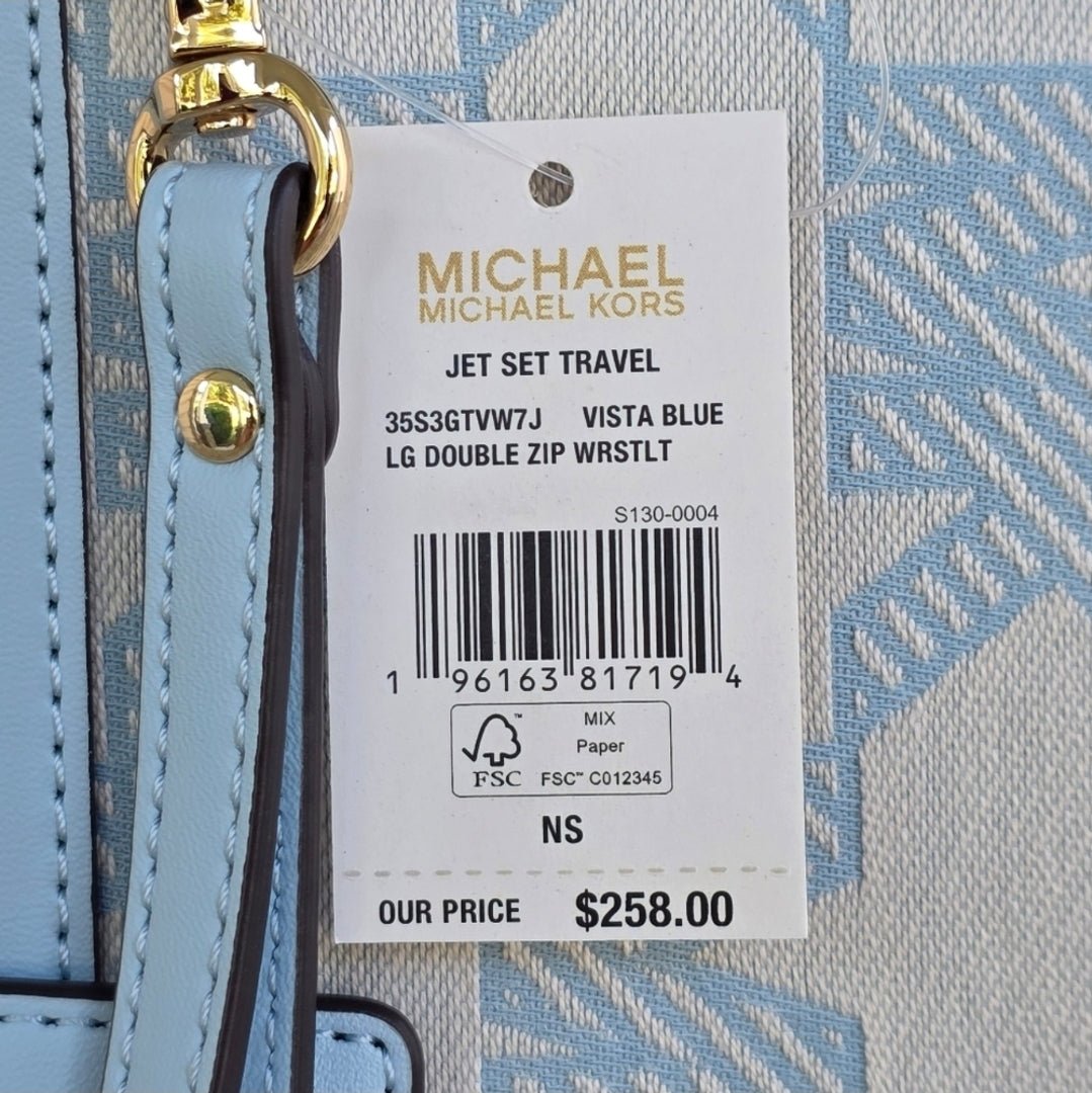 Michael Kors Jet Set Logo Large Double Zip Blue Wristlet