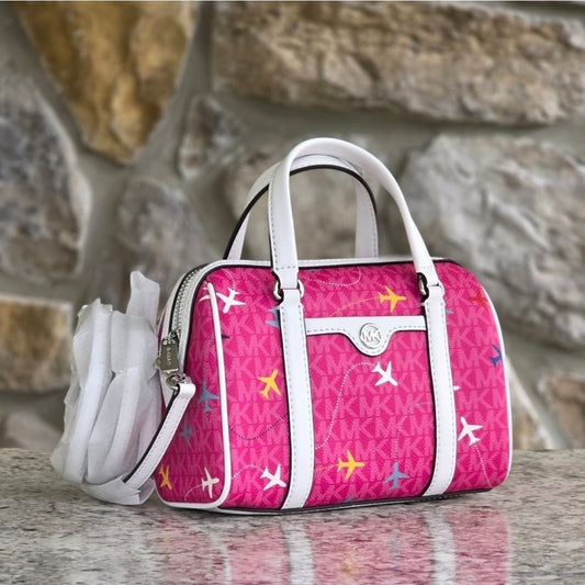 Michael Kors Small Airplane Pink Duffle Crossbody