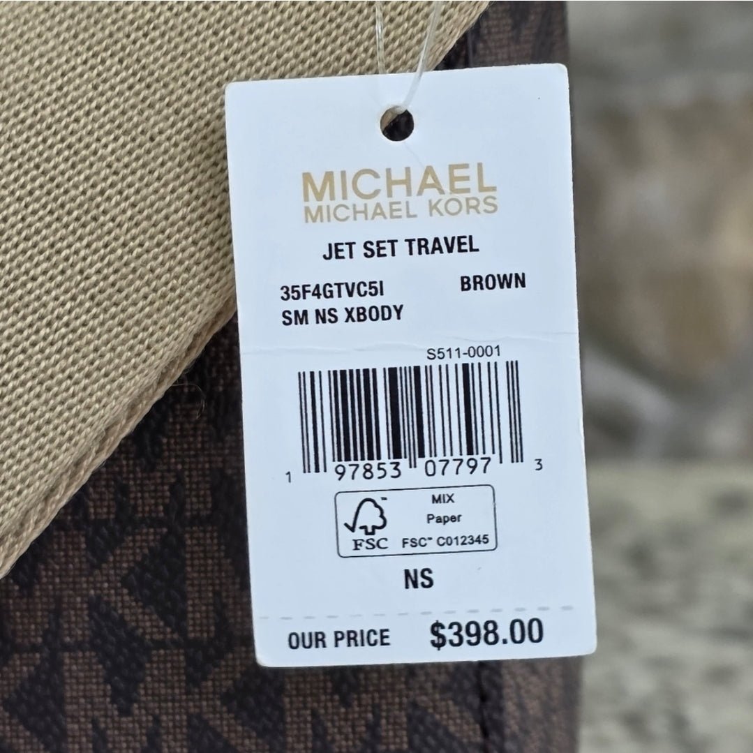 Michael Kors Jet Set Logo Center Stripe Small Brown Crossbody