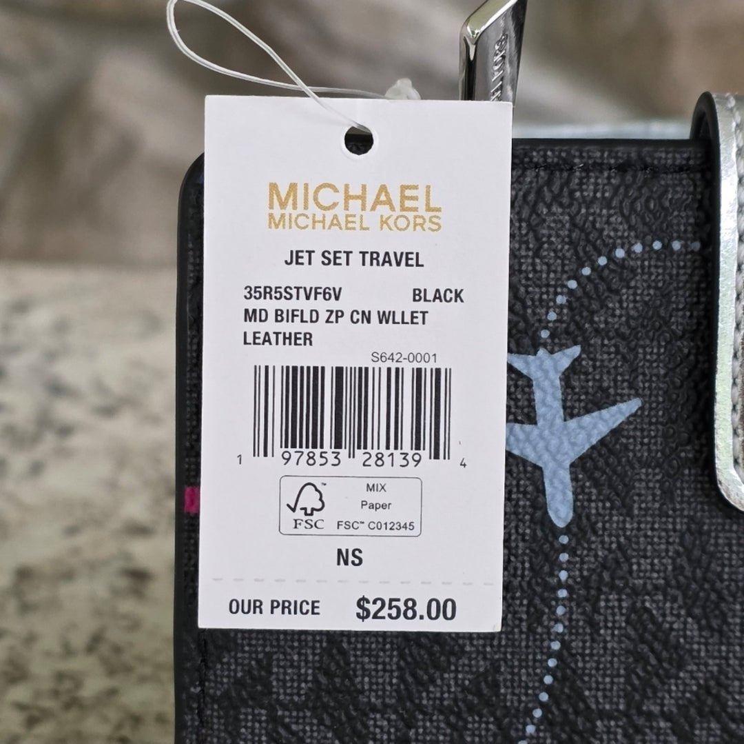 Michael Kors Logo Airplane Black Bifold Wallet
