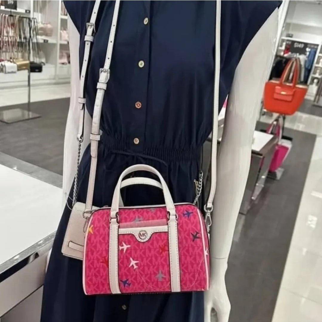 Michael Kors Small Airplane Pink Duffle Crossbody