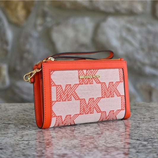 Michael Kors Jet Set Logo Double Zip Wristlet Orange