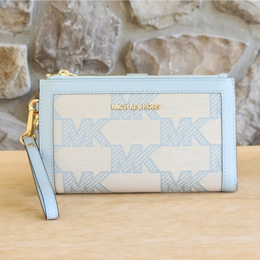 Michael Kors Jet Set Logo LG Double Zip Wristlet Blue