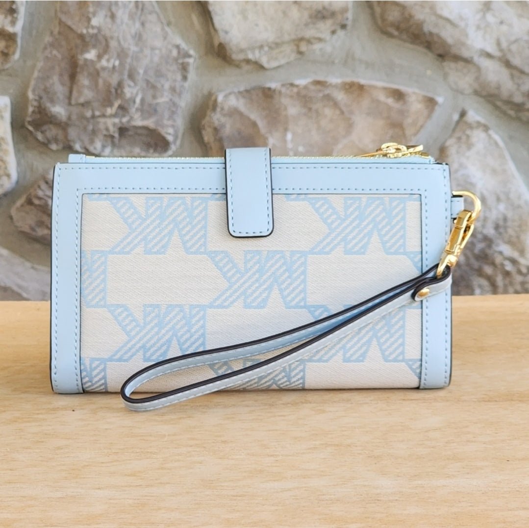 Michael Kors Jet Set Logo LG Double Zip Wristlet Blue