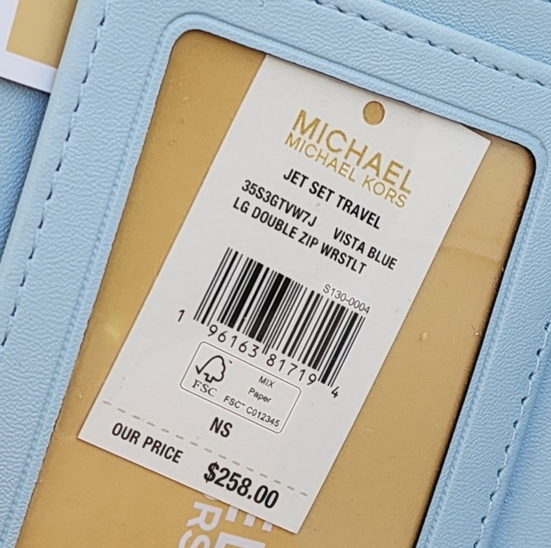 Michael Kors Jet Set Logo LG Double Zip Wristlet Blue