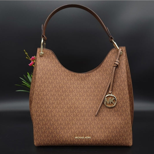 Michael Kors Joan Logo Slouchy Shoulder Bag Brown