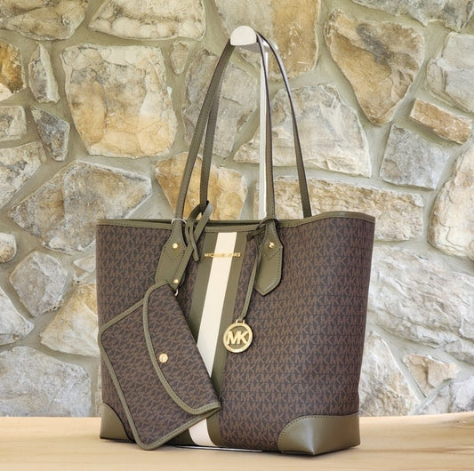 Michael Kors Eva Logo Center Stripe LG Tote SET