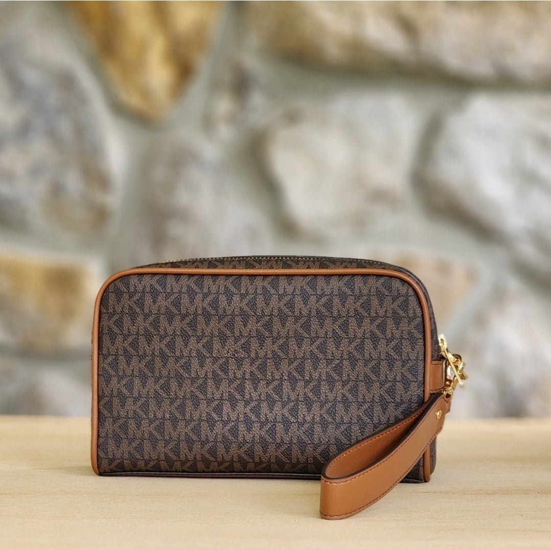 Michael Kors Jet Set Logo Double Zip Wristlet Brown