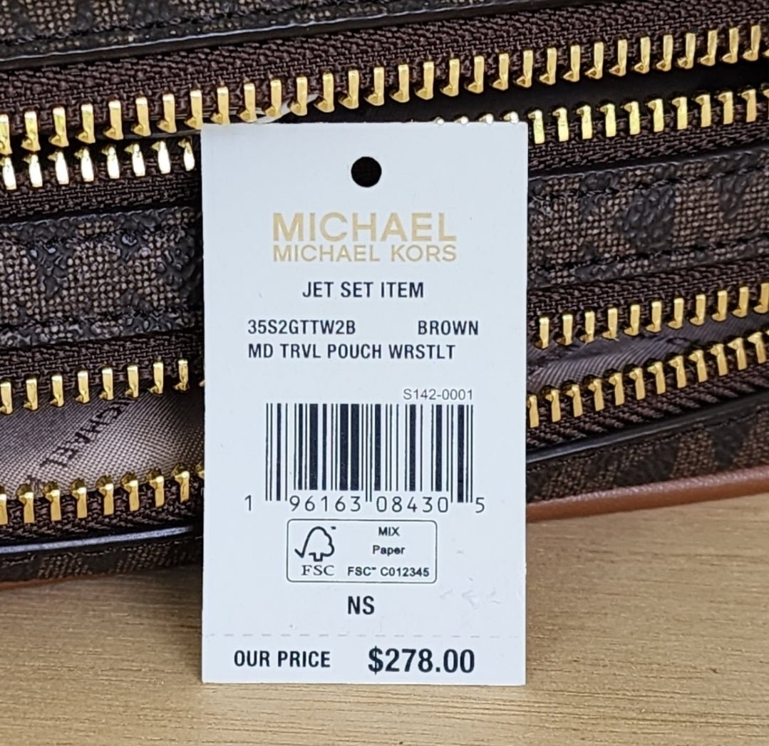 Michael Kors Jet Set Logo Double Zip Wristlet Brown