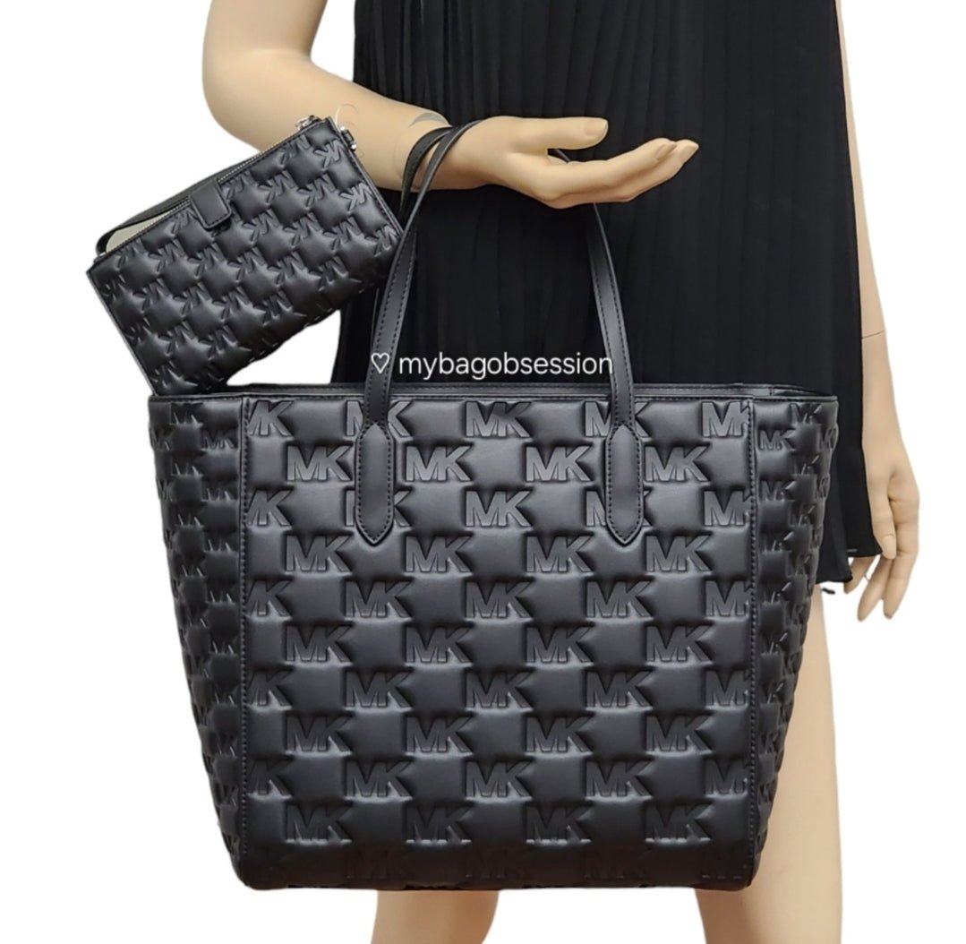 Michael Kors Sinclair Embossed Logo Tote SET Black
