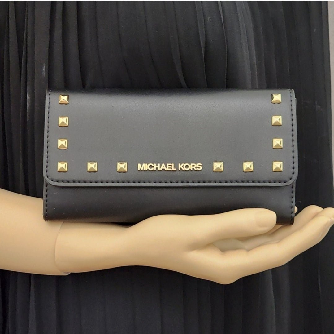 Michael Kors Jet Set Studded LG Trifold Wallet Black