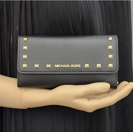Michael Kors Jet Set Studded LG Trifold Wallet Black