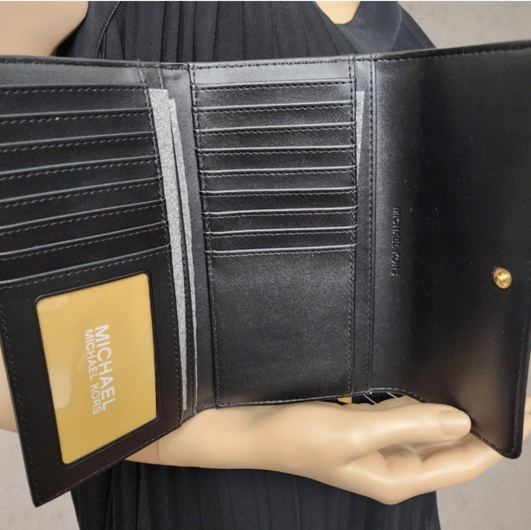 Michael Kors Jet Set Studded LG Trifold Wallet Black
