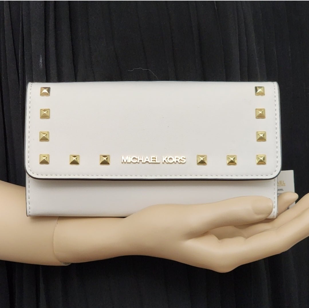 Michael Kors Jet Set Studded LG Trifold Wallet White