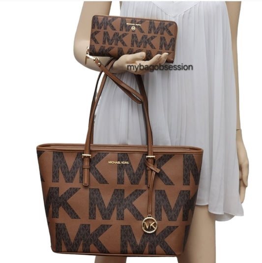 Michael Kors Jet Set Logo TZ Tote SET Brown