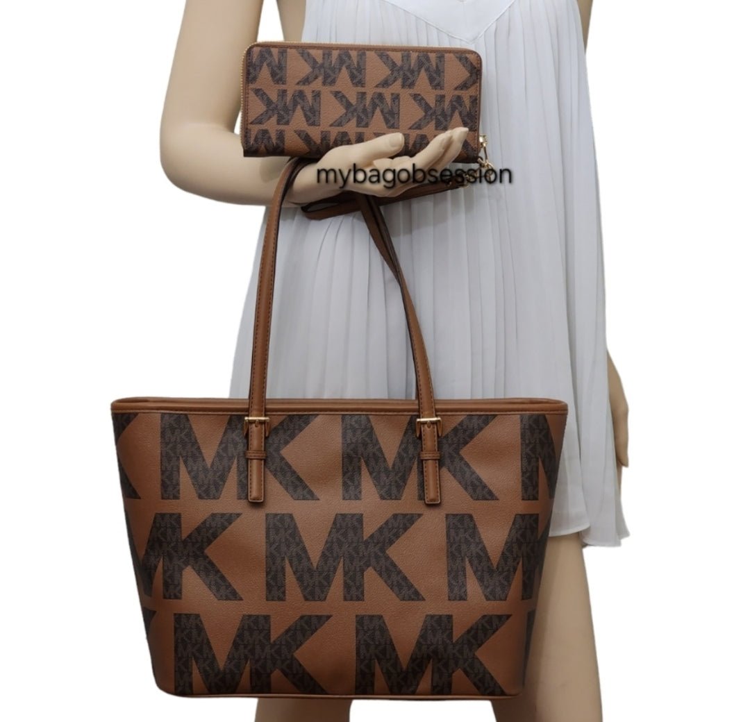 Michael Kors Jet Set Logo TZ Tote SET Brown