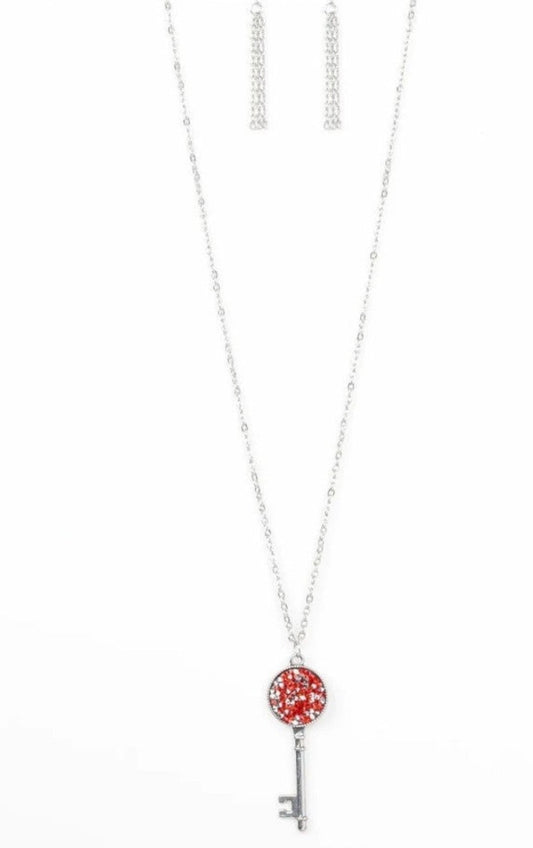 Paparazzi Key Keepsake Red Necklace & Earrings