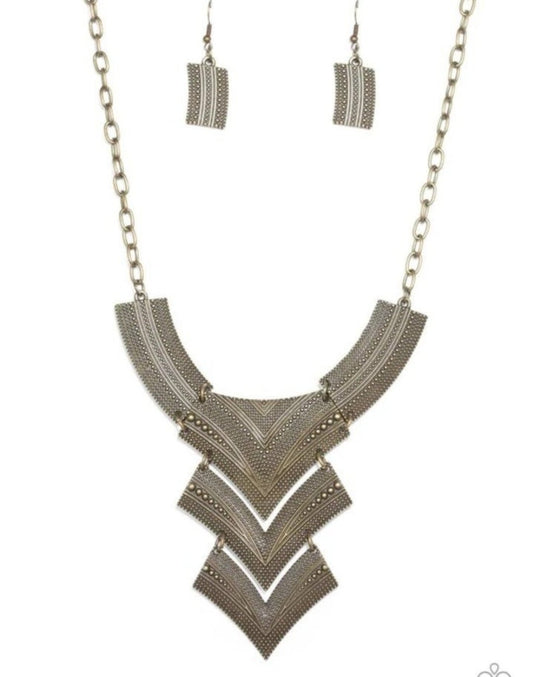 Paparazzi Fiercely Pharaoh Brass Necklace & Earrings