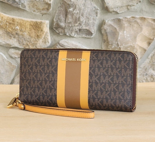 Michael Kors Jet Set Logo LG Center Stripe Wristlet
