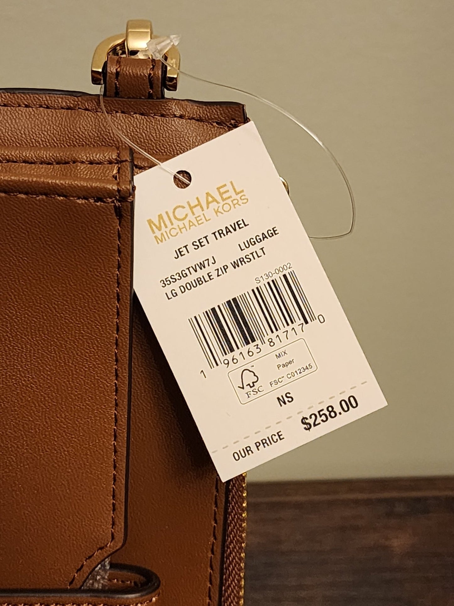 Michael Kors Jet Set Logo LG Double Zip Wristlet Brown